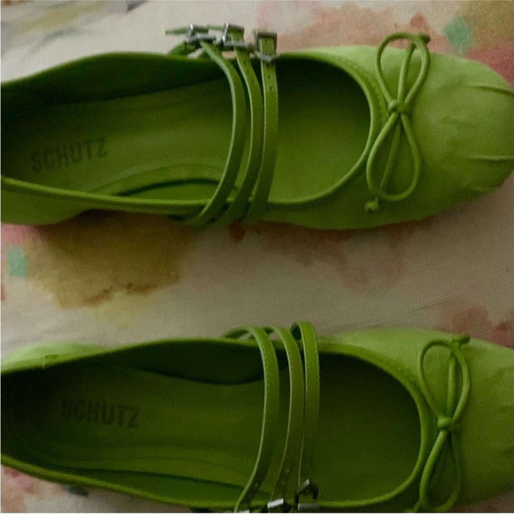 SCHUTZ Arissa ballet strap flats lime green 9B - Picture 3 of 5
